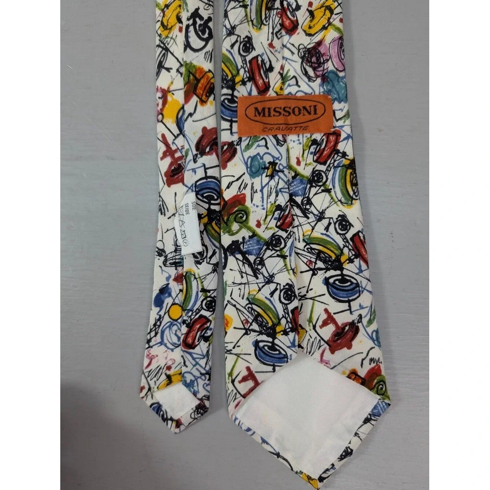 Missoni Cravatte NeckTie Abstract Art  Silk Multicolor Hand-Drawn Sketch Pattern